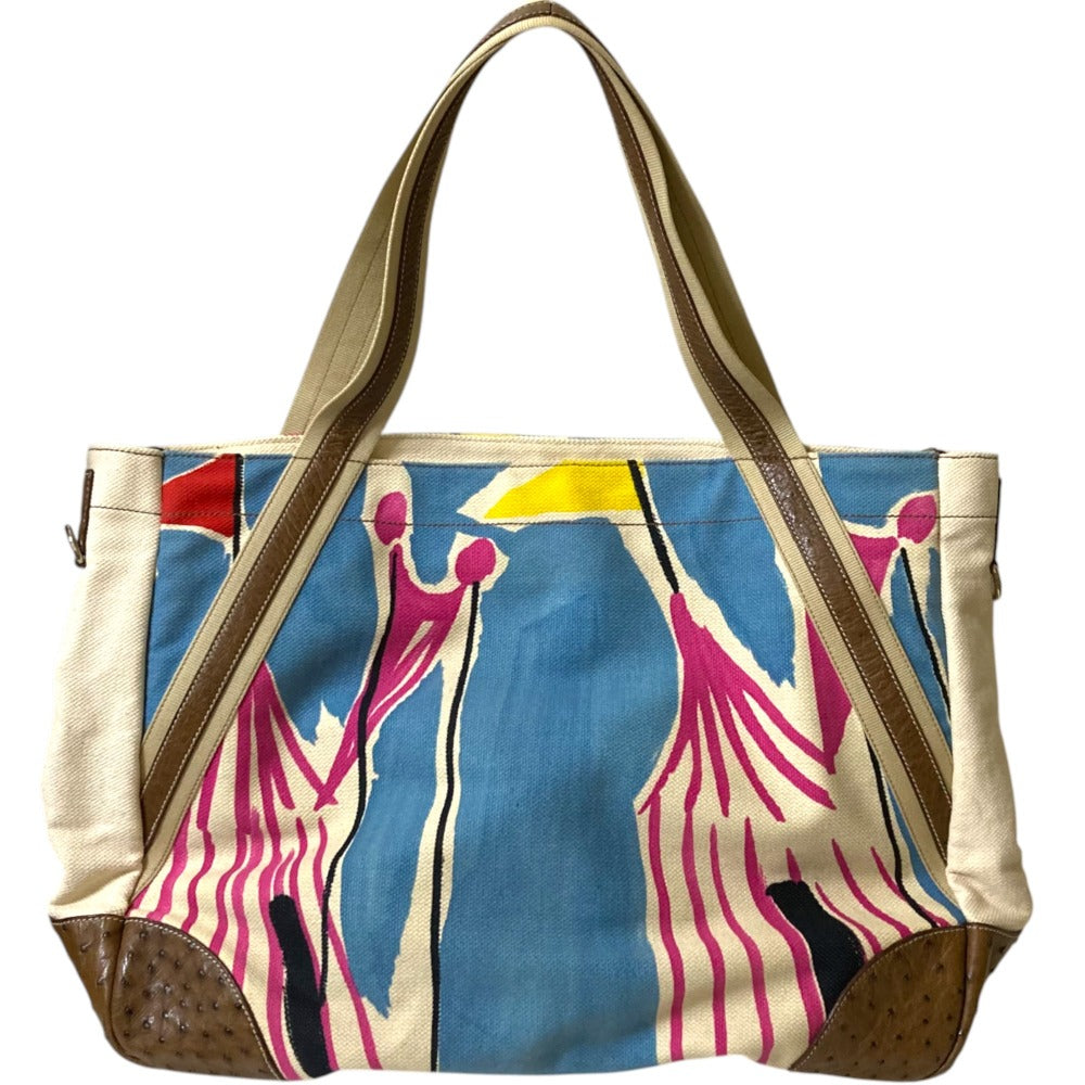 Prada Official Name Canvas×Ostrich Leather Big Tote Bag