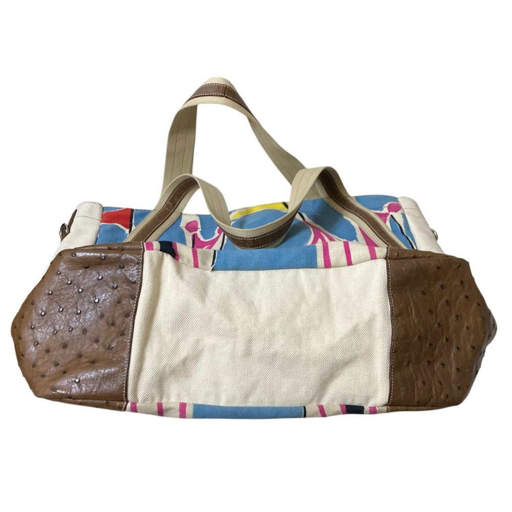Prada Official Name Canvas×Ostrich Leather Big Tote Bag