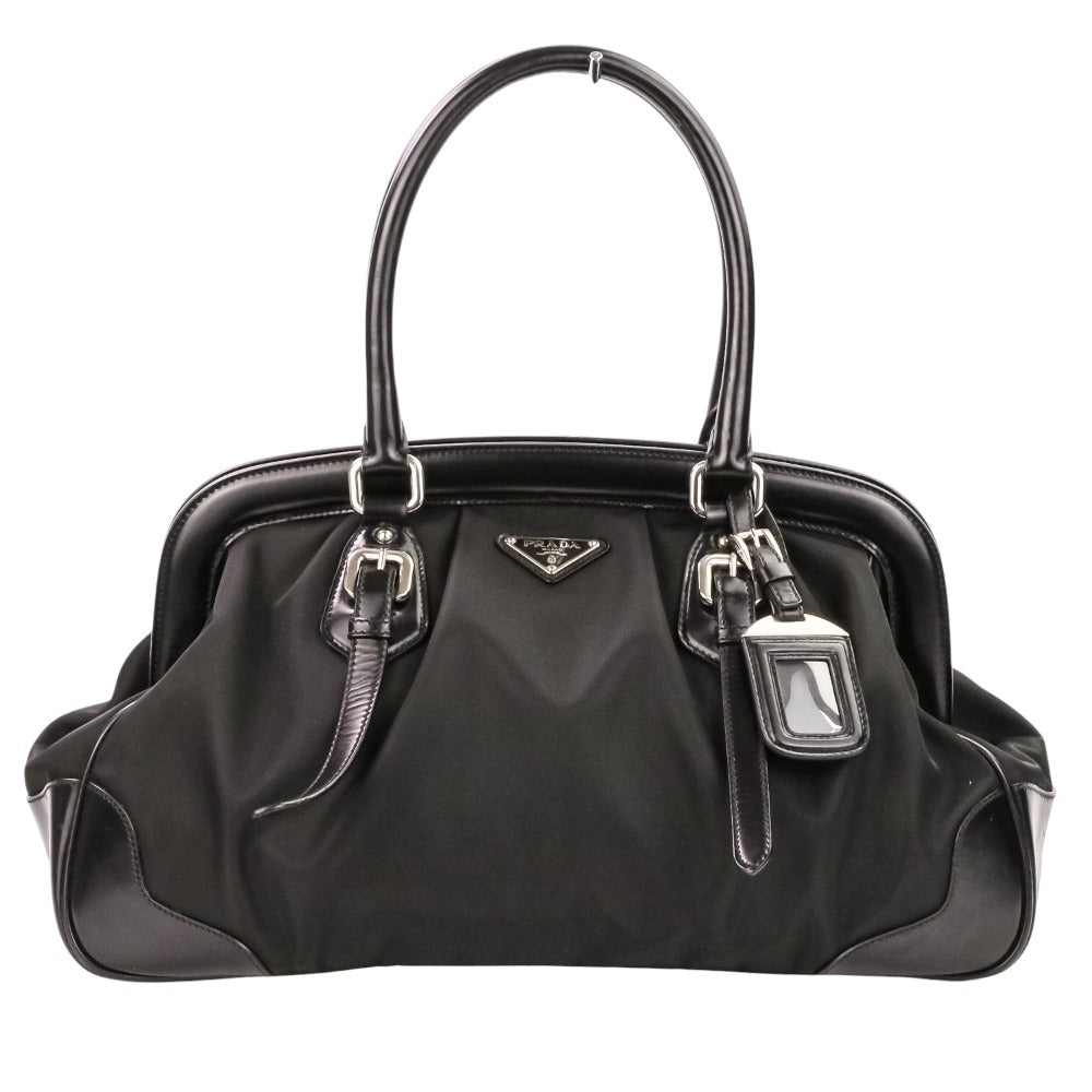 Prada Triangle Logo Plate Tessuto Nylon Leather Handbag