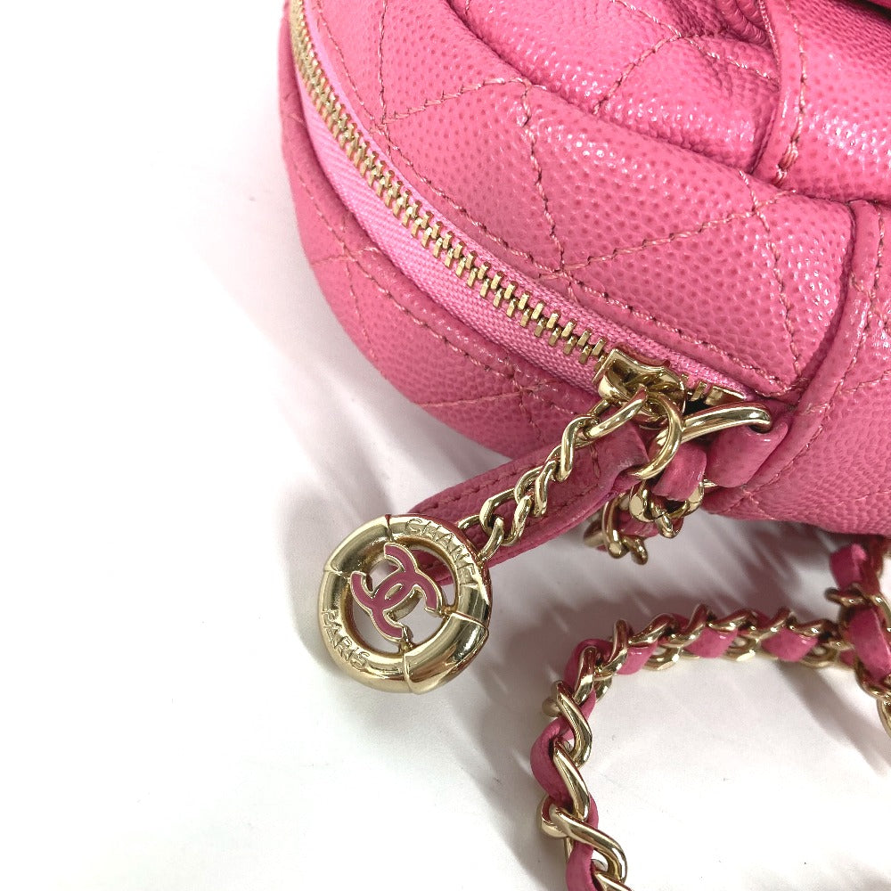 CHANEL Shoulder Bag Caviar skin pink Matelasse quilted Chain bag CC COCO Mark