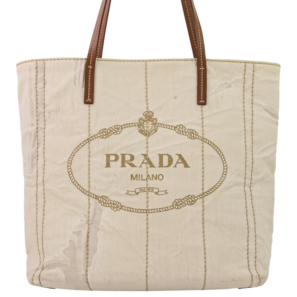 Prada MISTOLINO VITELLO Linen Blend Leather Tote Bag