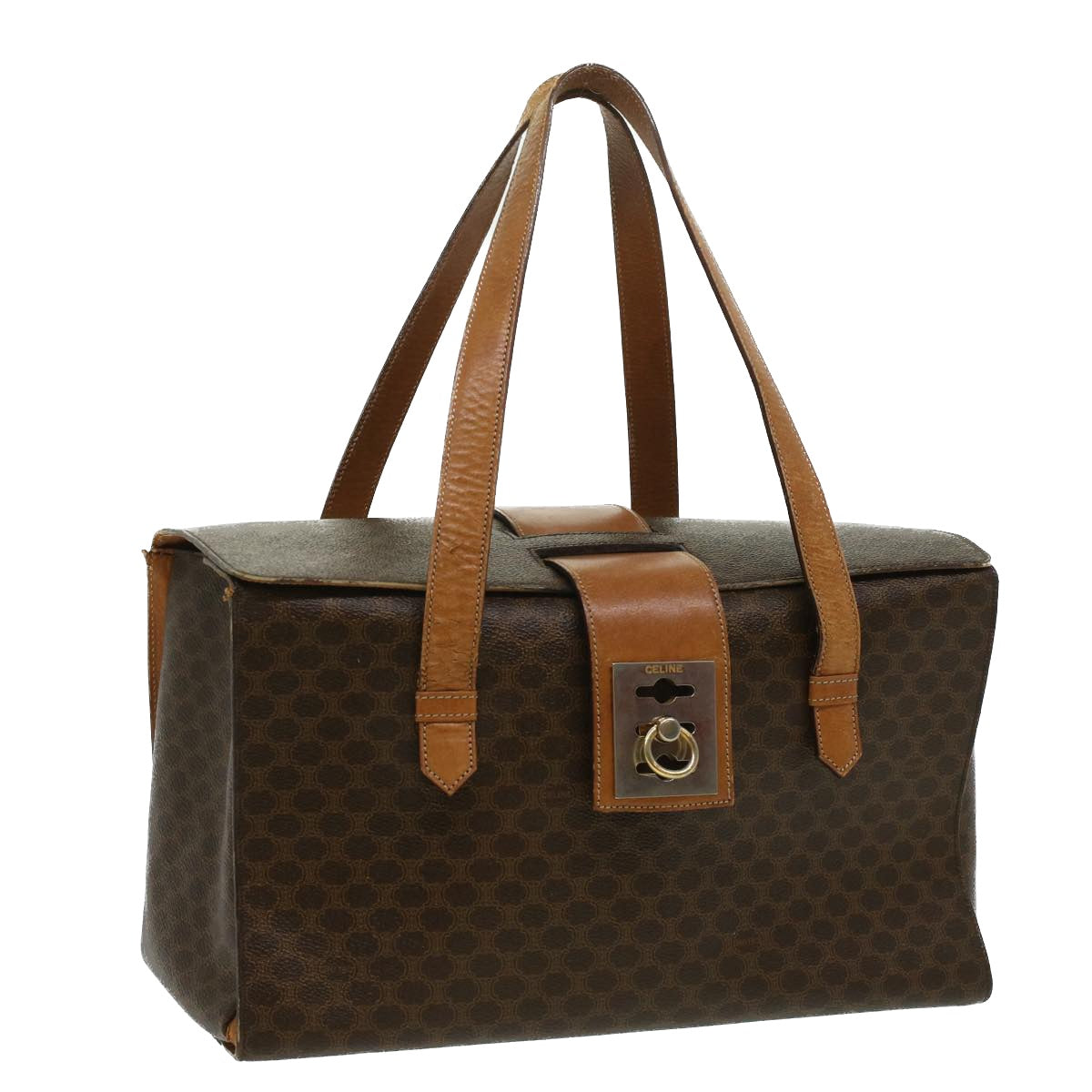 Luxury CELINE Macadam Canvas Hand Bag PVC Leather Brown  34655