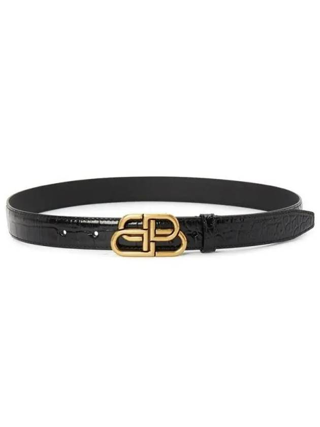 Luxury Balenciaga Trending 2026 WoMen's Crocodile Embossed BB Buckle Thin Belt Black