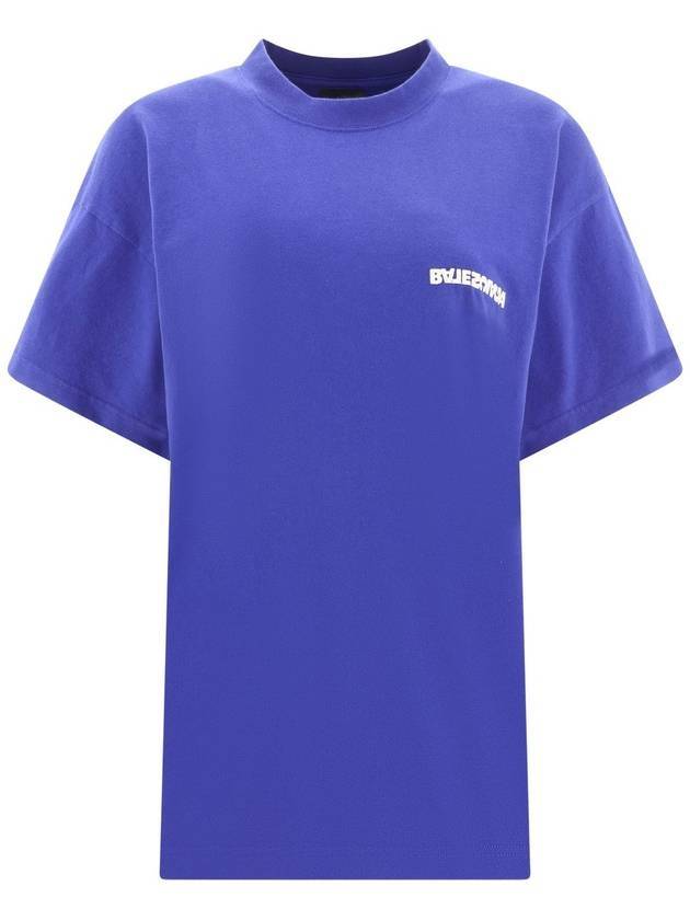 Luxury Balenciaga Trending 2026 Embroidered Logo Short Sleeve T-Shirt Blue