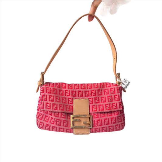 Fendi Baguette Pink Zucchino Monogram Shoulder Bag