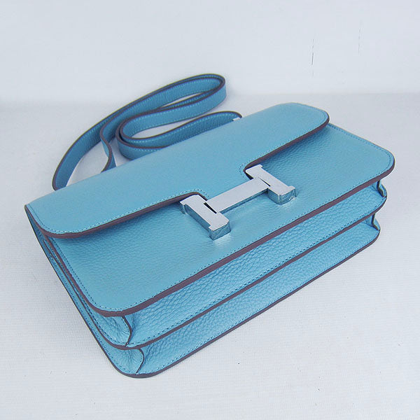 Luxury Hermes calf Leather Message Bag H020 light blue silver