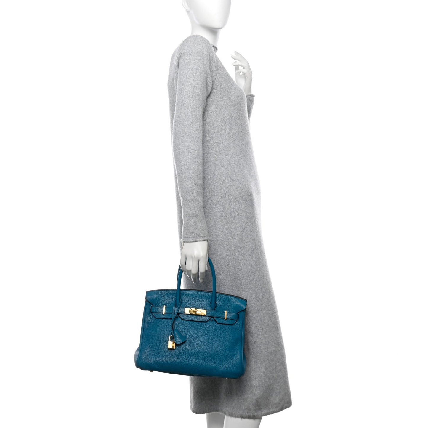 Hermes Taurillon Clemence Birkin 30 Bleu Izmir