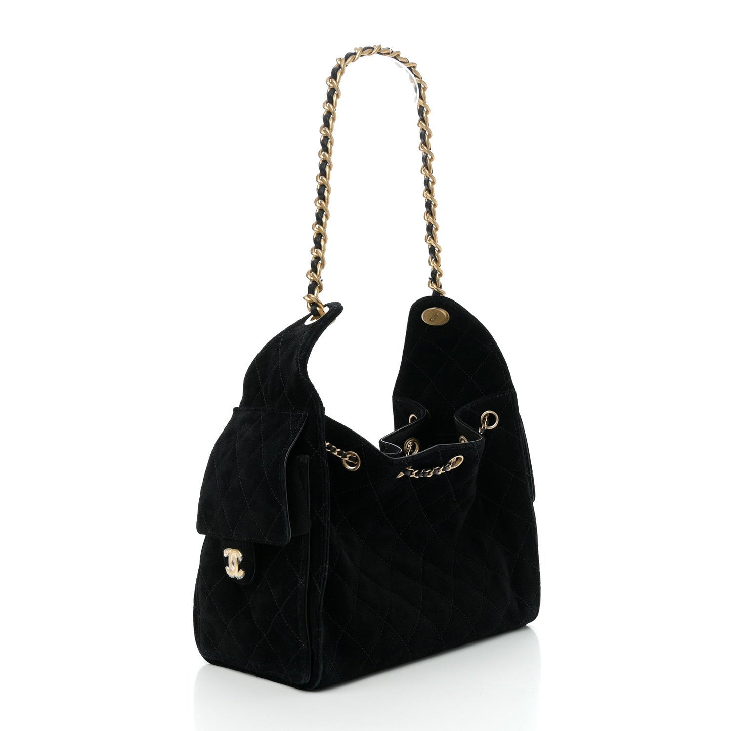 Suede Quilted Small Chanel 25 Handbag Black