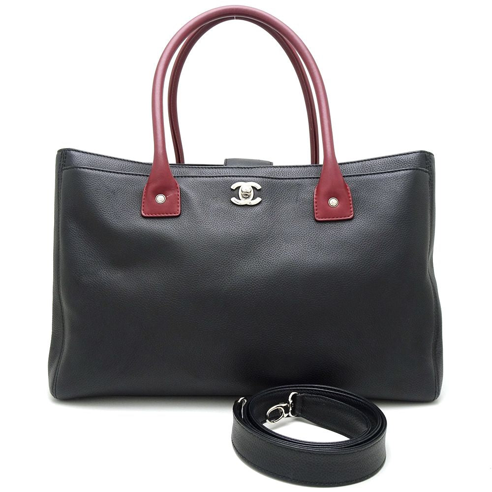 Chanel Executive Tote 2Way Bag Calf Black Bordeaux
