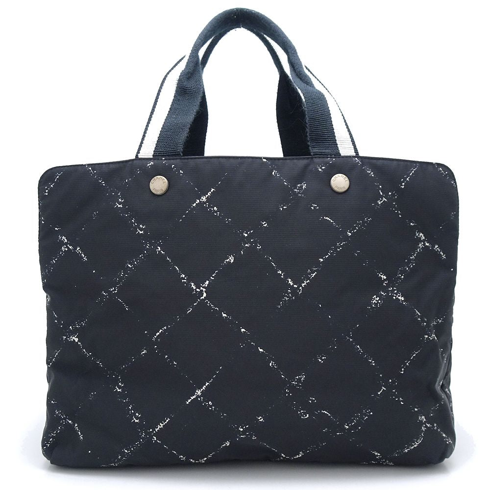 Chanel Mini Boston Handbag Travel Line Nylon Canvas Black