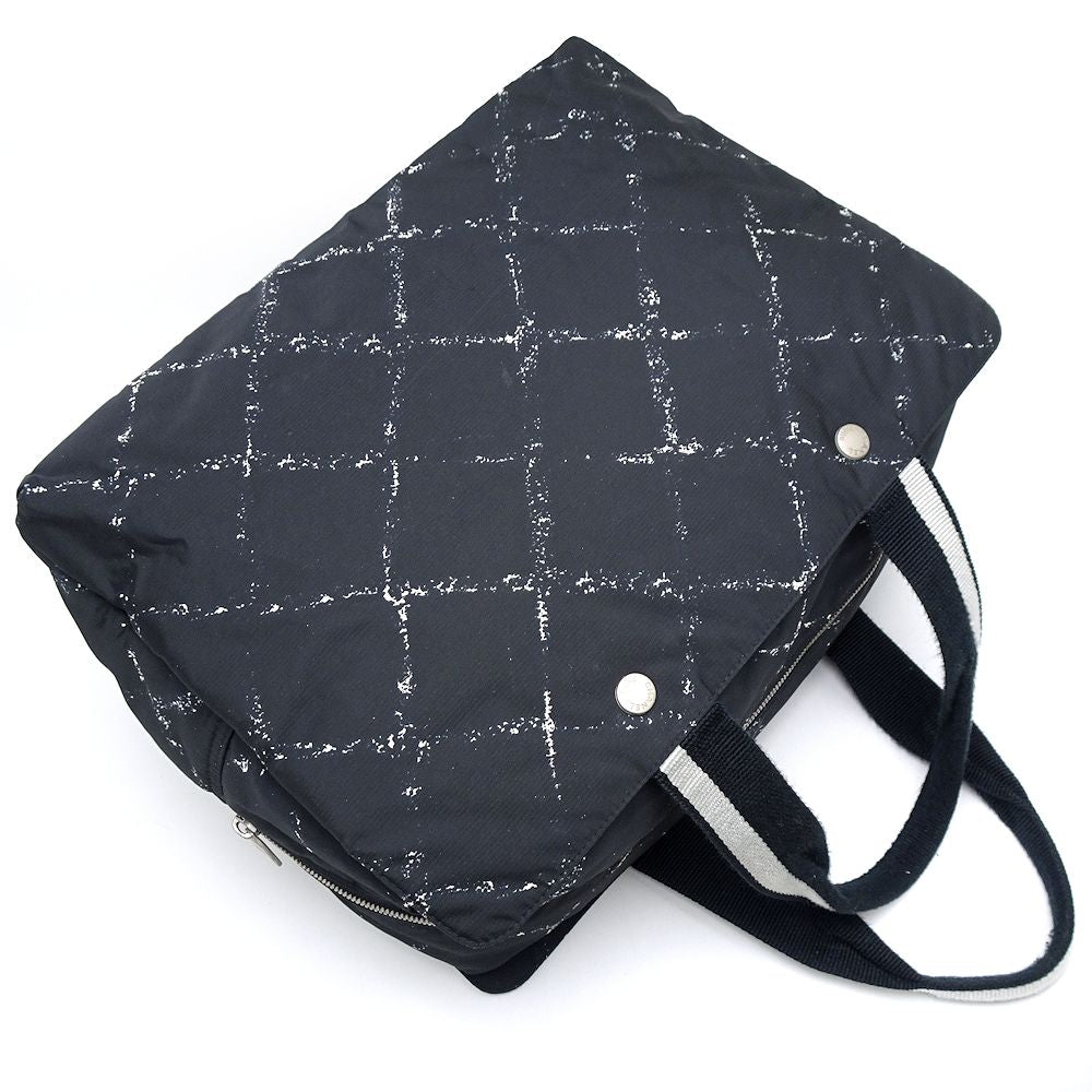 Chanel Mini Boston Handbag Travel Line Nylon Canvas Black