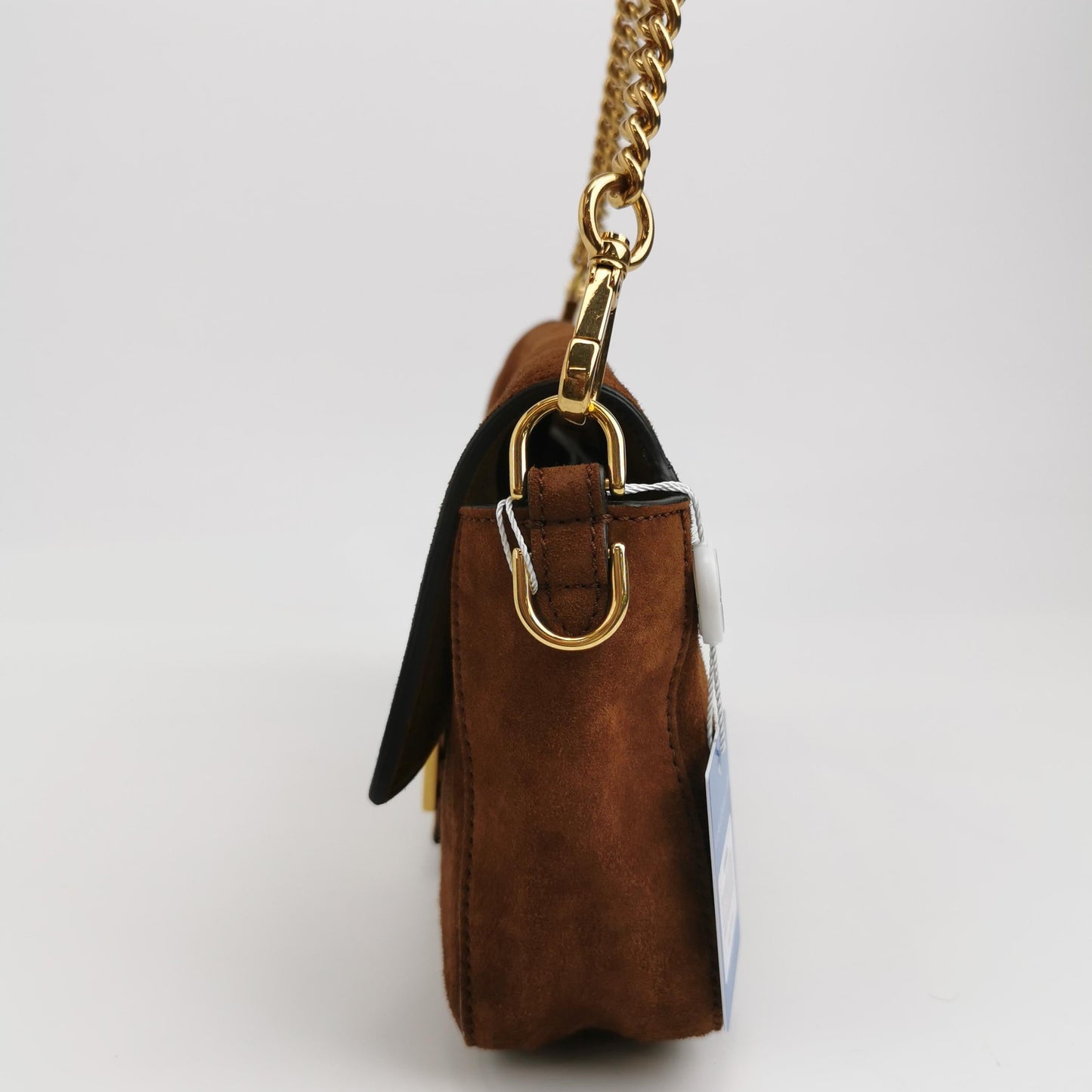 Fendi Baguette Selleria Suede Leather Crossbody Bag Large Caramel Tan