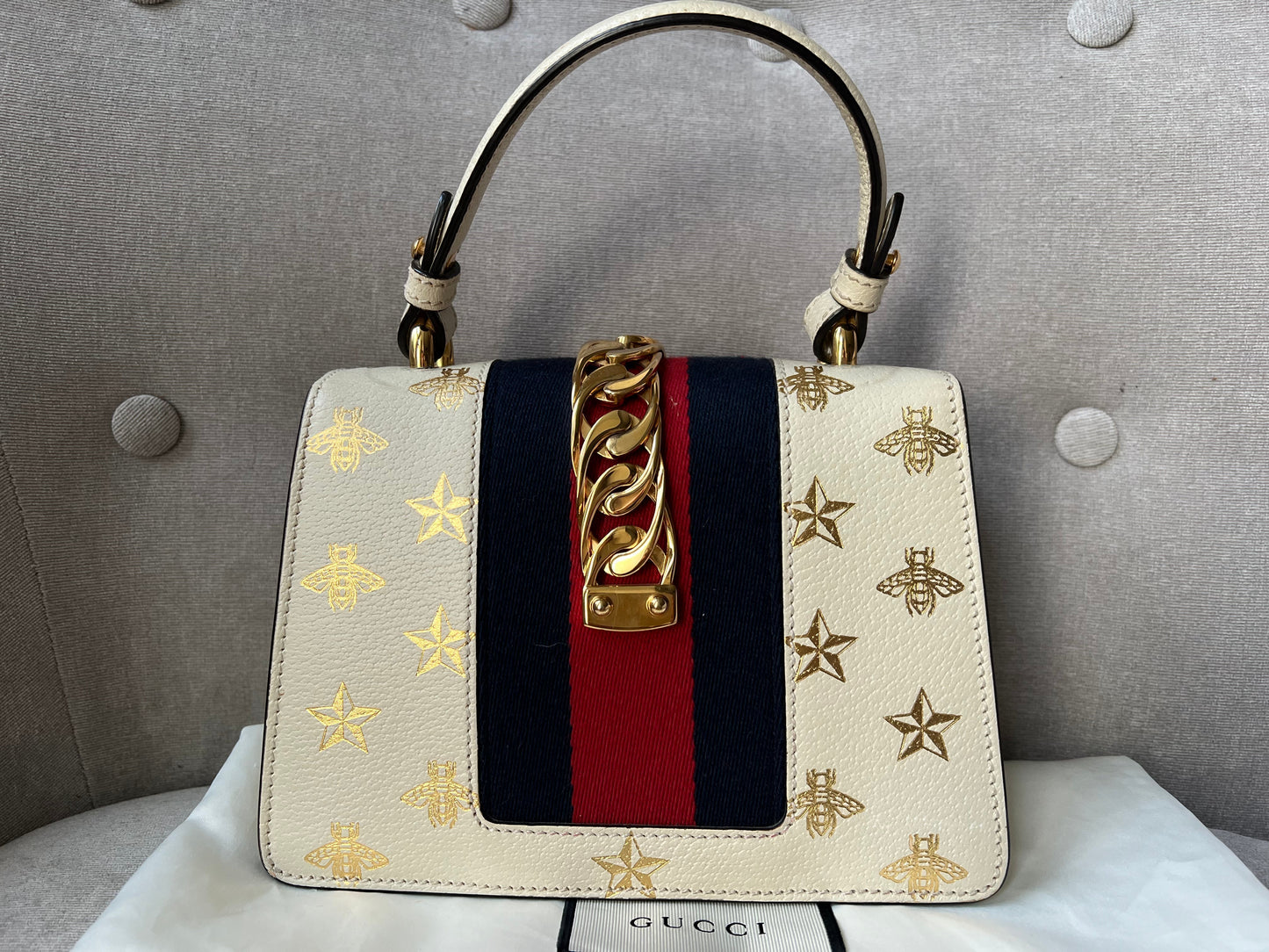 Gucci White Bee Star Sylvie Mini Bag (RRP £1,890)