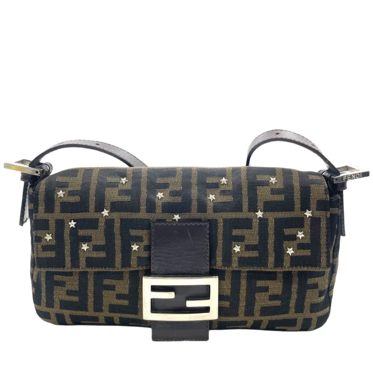 Fendi Baguette Classic Zucca Fendi Monogram With Stars Silver Hardware