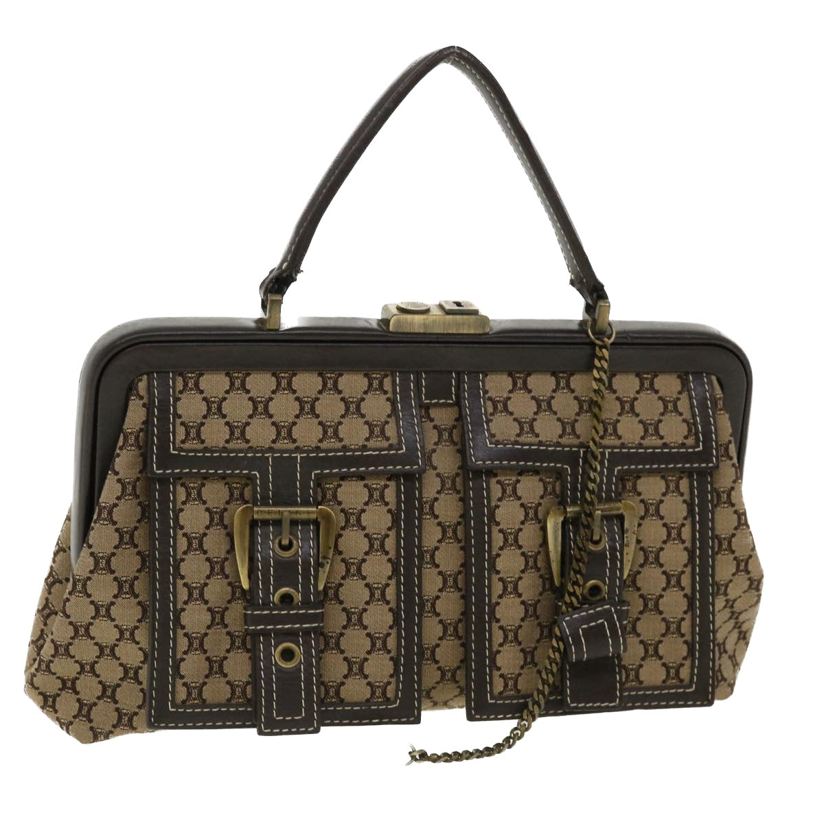 Luxury CELINE Paris Macadam Canvas Hand Bag Beige  35578