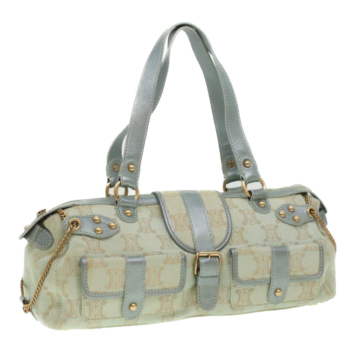 Luxury CELINE Paris Macadam Canvas Shoulder Bag Light Blue  35668