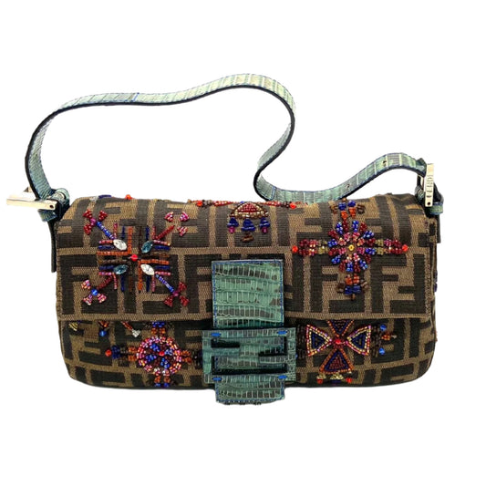 Fendi Baguette Zucca Monogram with Beaded Floral Embroidery