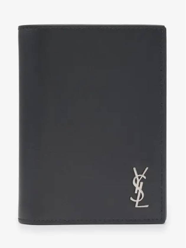 Luxury Saint Laurent Trending 2025 Men's Tiny Monogram Logo Half Wallet Black