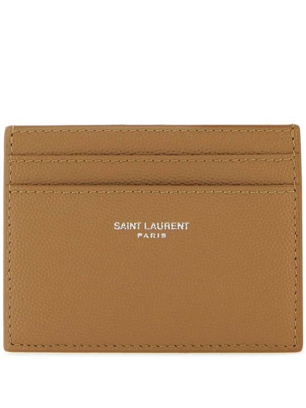 Luxury Saint Laurent Trending 2025 Logo Detail Calfskin Card Wallet Teakwood
