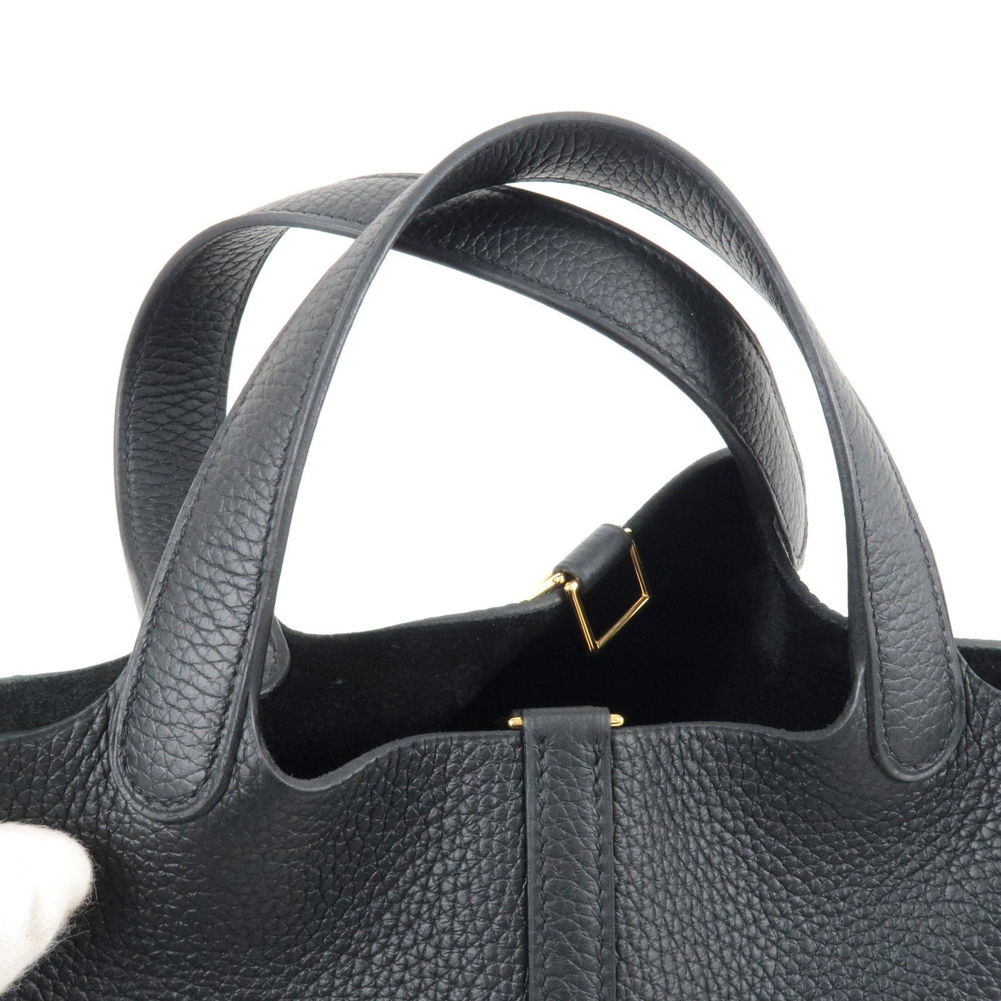 Luxury Hermes Taurillon Clemence Picotin Lock PM Hand Bag Black
