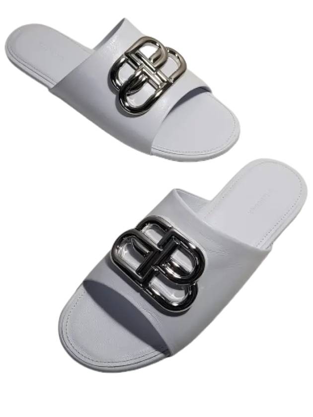 Luxury Balenciaga Trending 2026 Silver BB Logo Slippers White