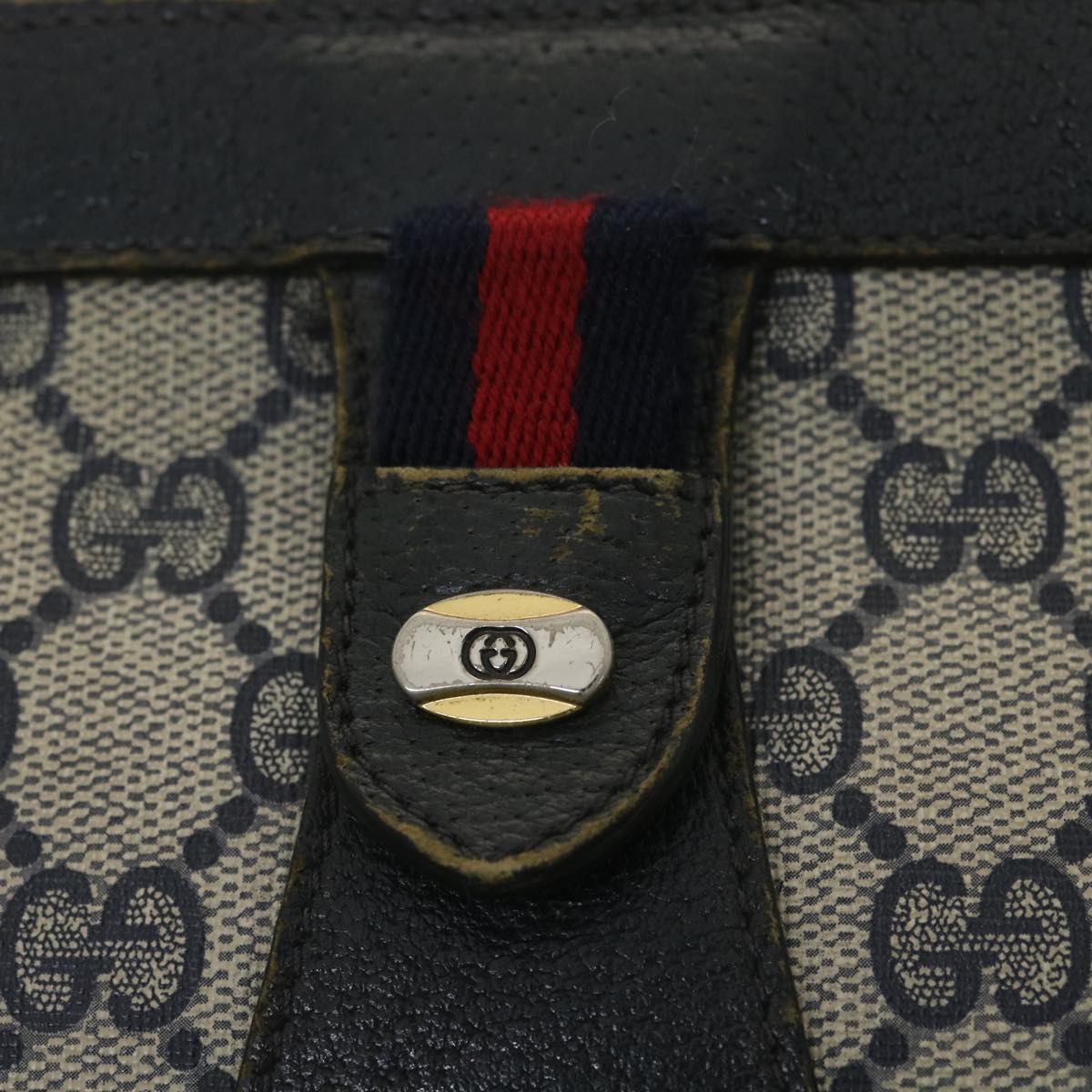 GUCCI Sherry Line GG Canvas Clutch Bag PVC Leather Navy Red 89  36432