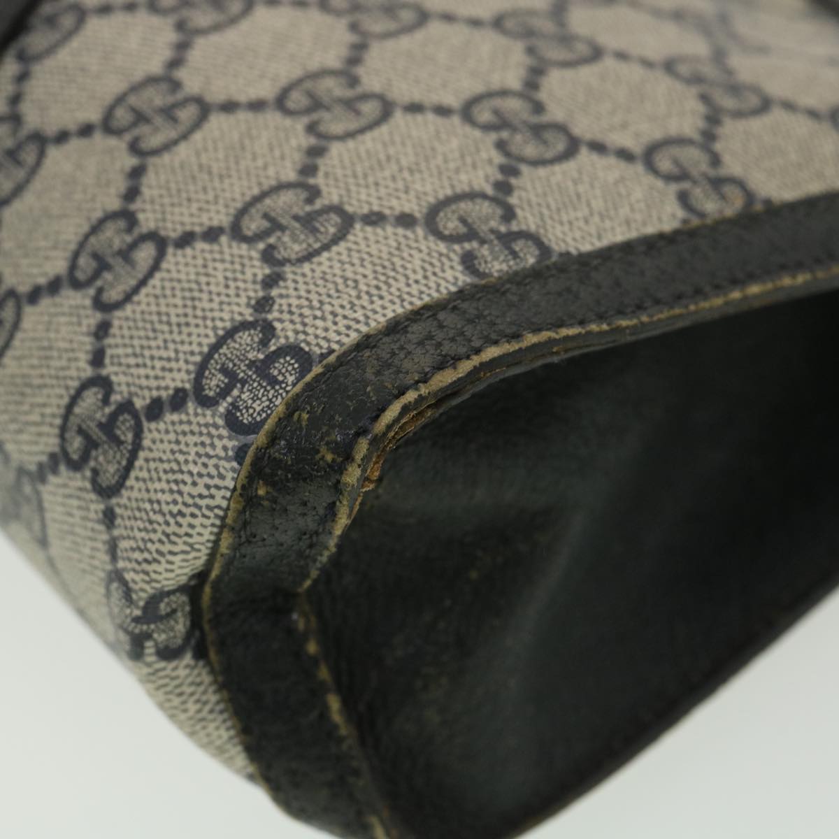 GUCCI Sherry Line GG Canvas Clutch Bag PVC Leather Navy Red 89  36432
