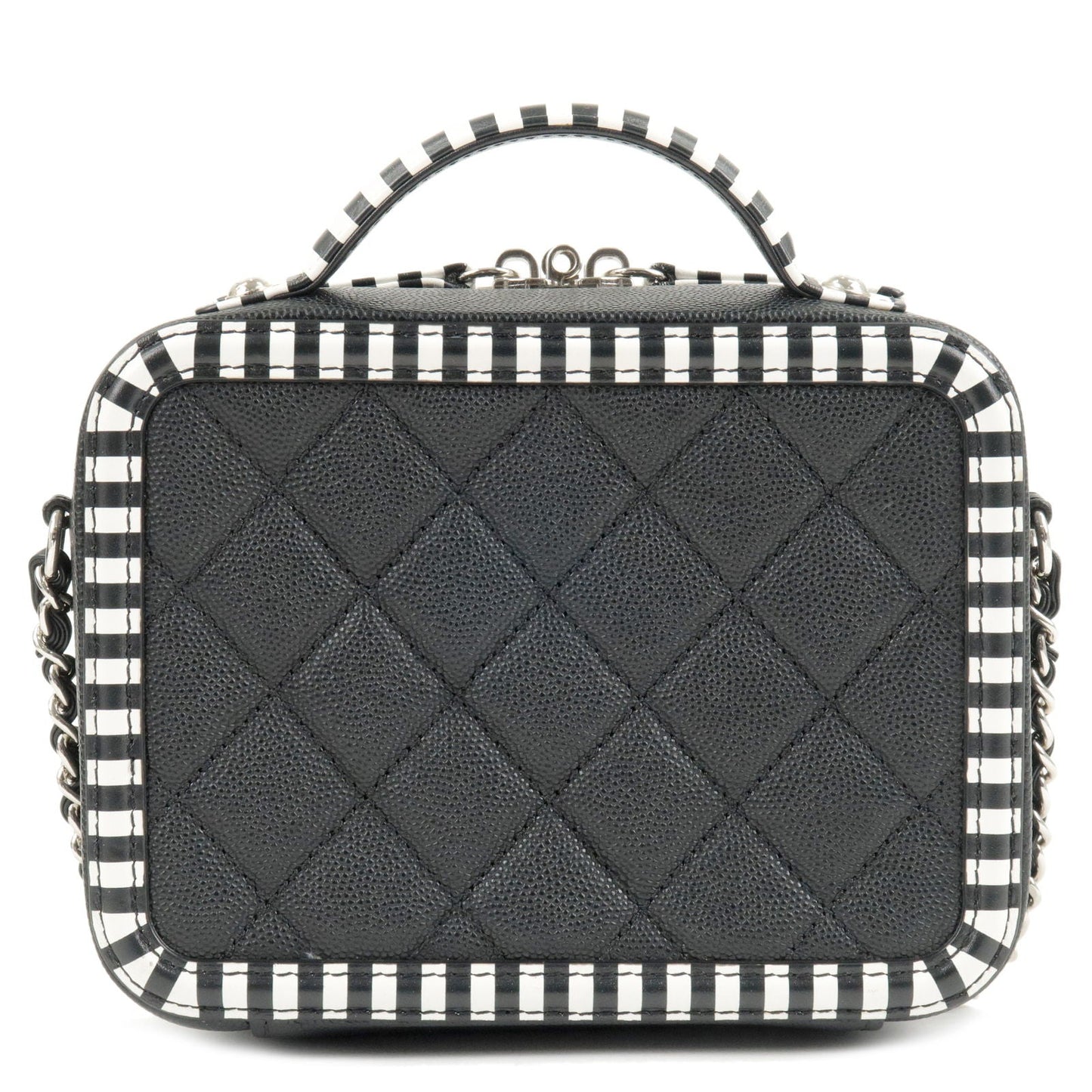 Chanel CC Filigree Caviar Skin Vanity Case 2Way Bag Stripe A93342