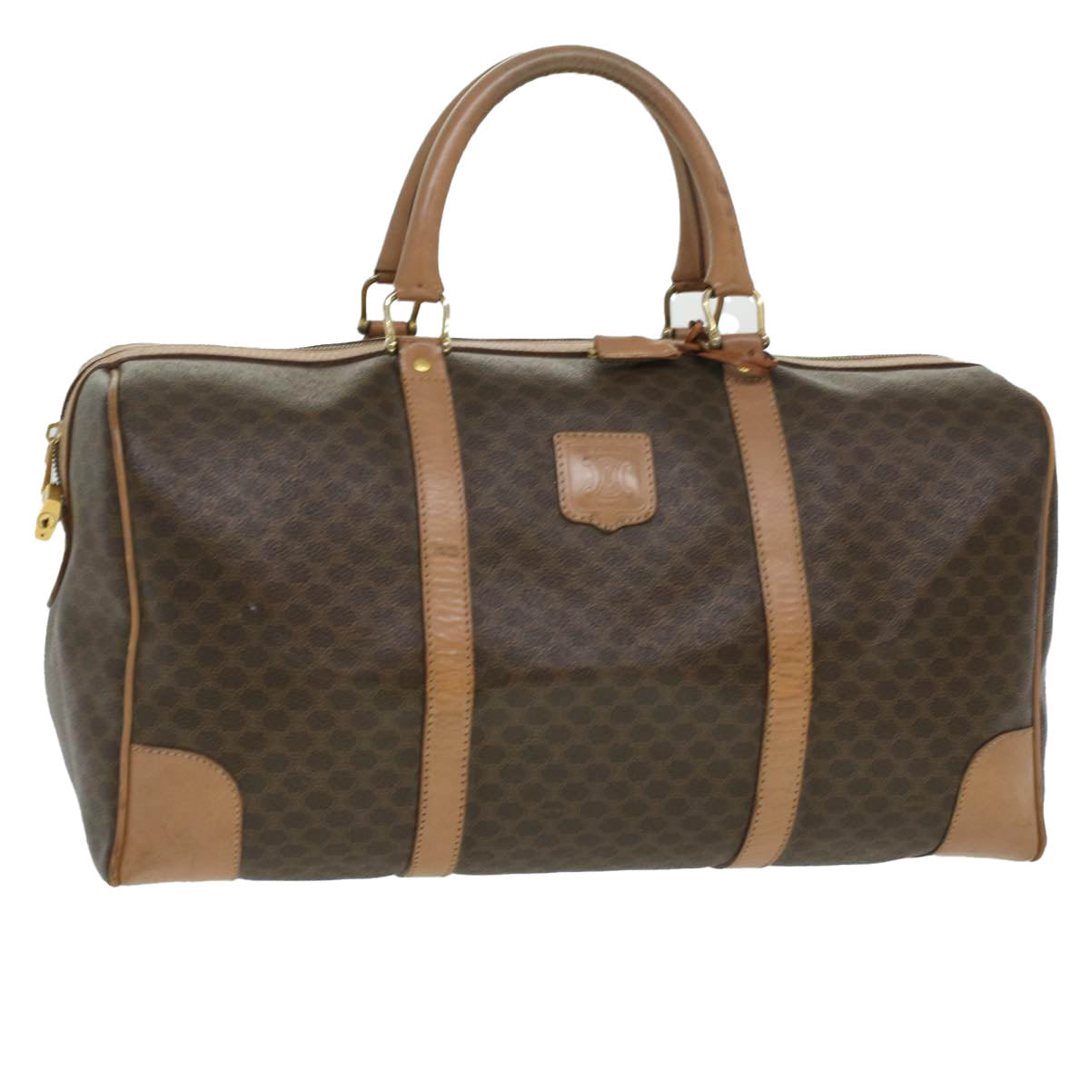 Luxury CELINE Macadam Canvas Boston Bag PVC Leather Brown  36671