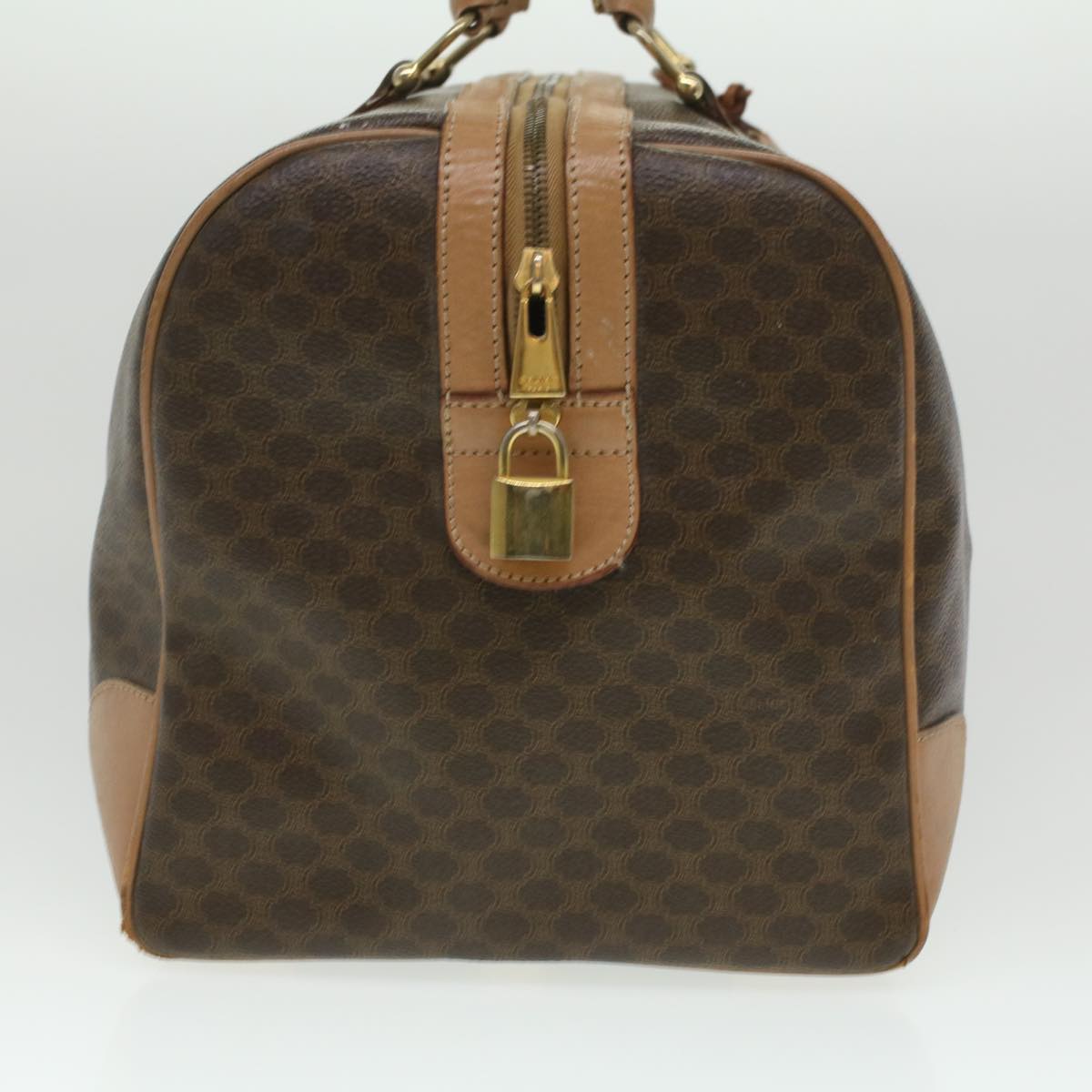 Luxury CELINE Macadam Canvas Boston Bag PVC Leather Brown  36671