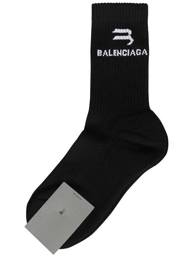 Luxury Balenciaga Trending 2026 Logo Ribbed Cotton Socks Black