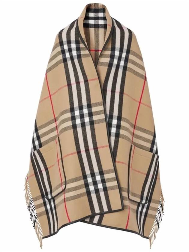 Luxury Burberry ExaGGerated Check Wool Cashmere Cape Archive Beig