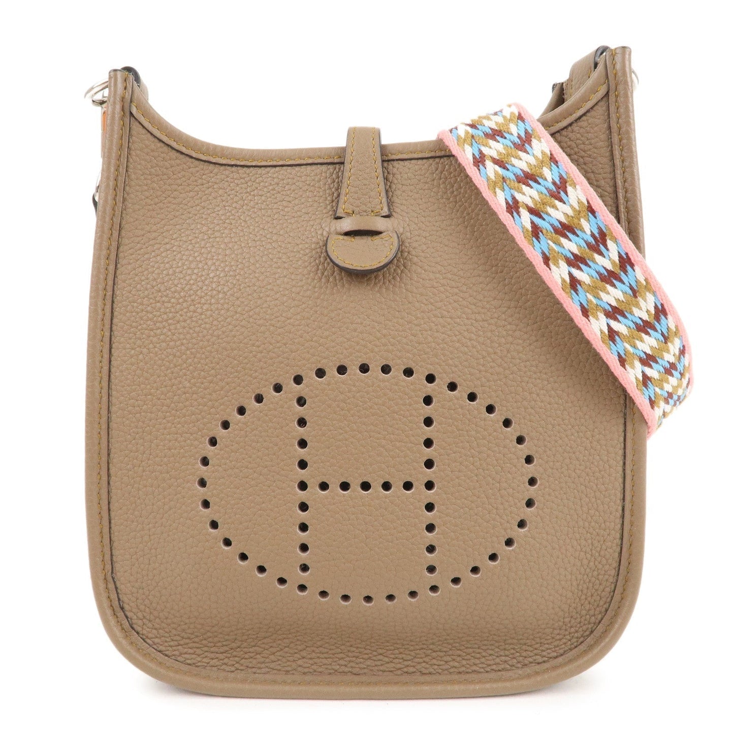 Luxury Hermes Taurillon Clemence Evelyne TPM Shoulder Bag Etoupe Brown