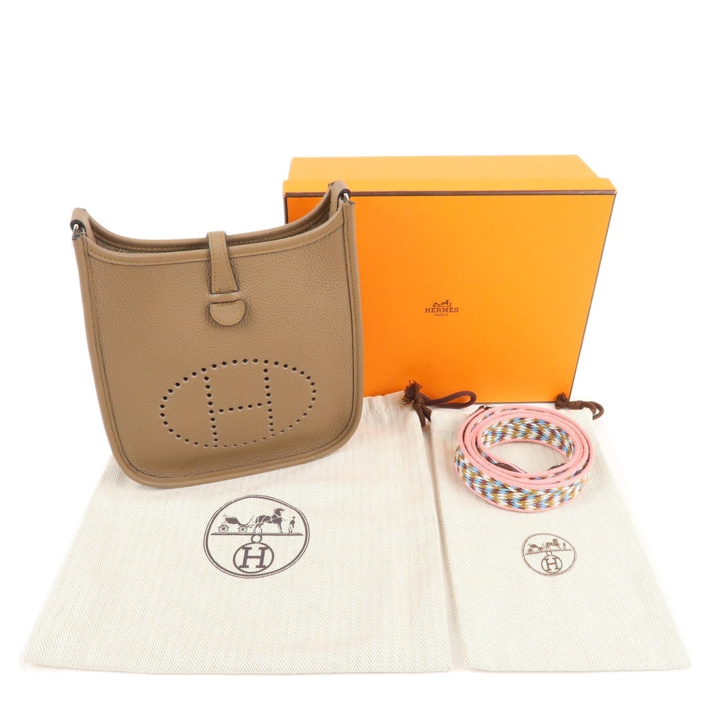 Luxury Hermes Taurillon Clemence Evelyne TPM Shoulder Bag Etoupe Brown