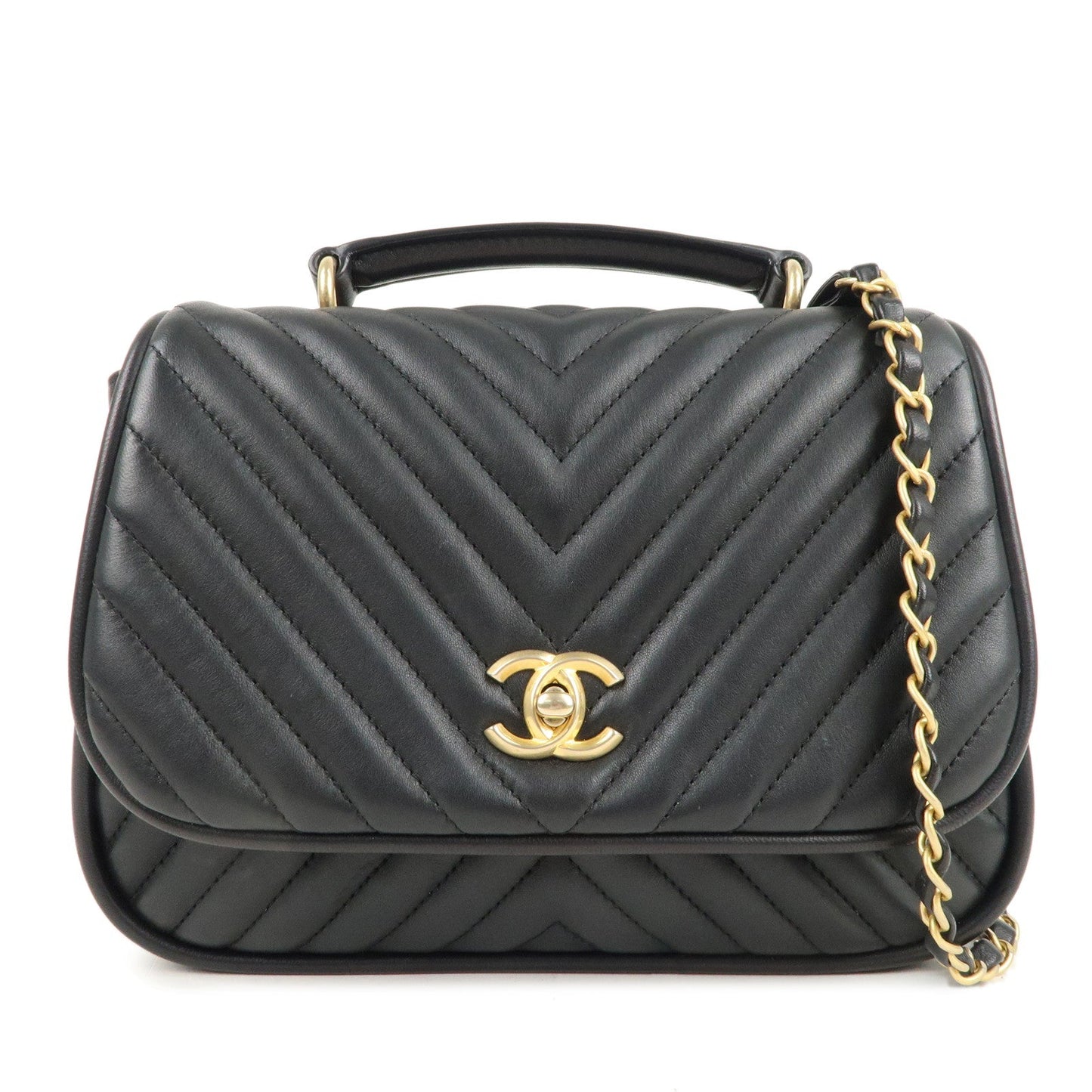 CHANEL Chevron Lamb Skin 2WAY Chain Shoulder Bag Black A98792