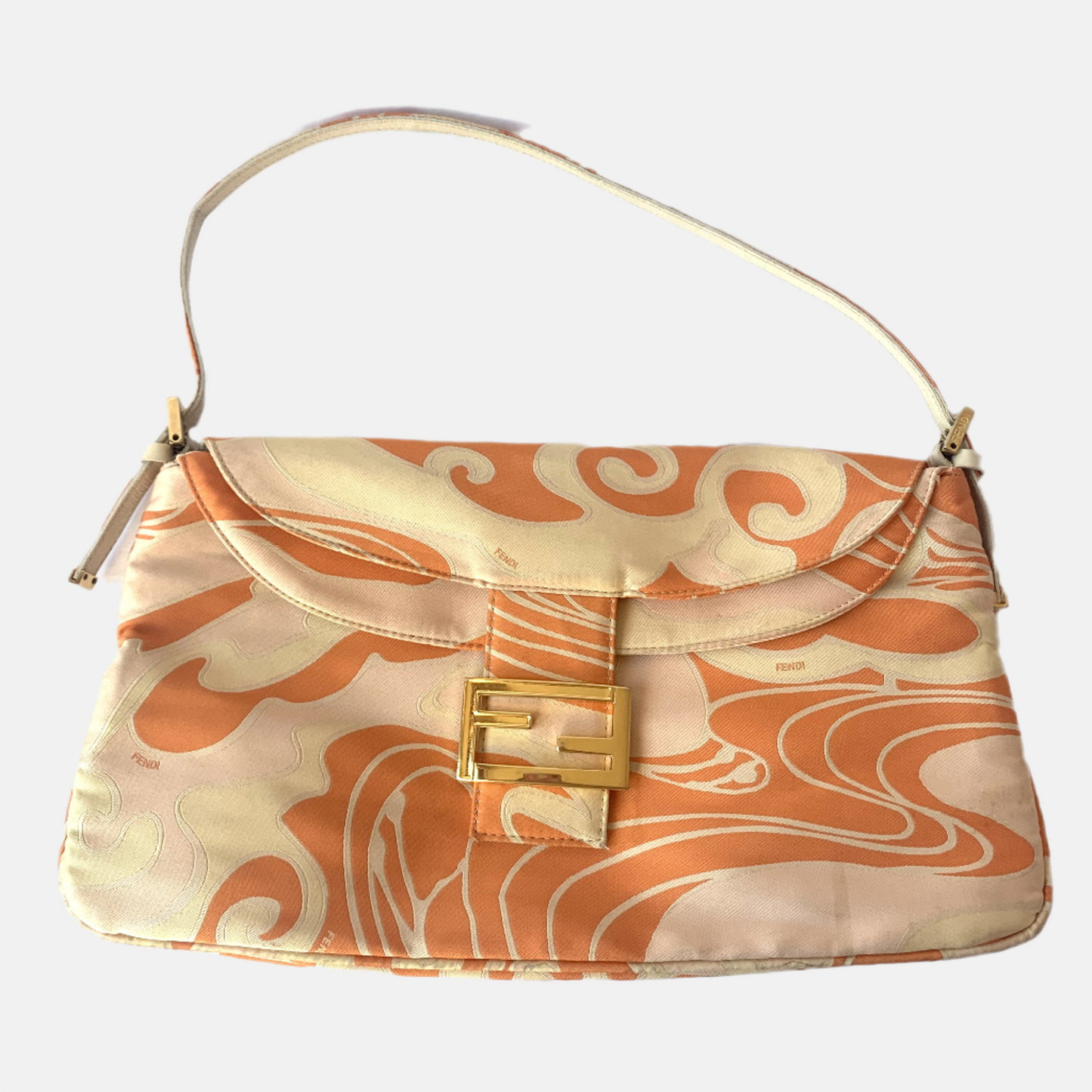 FENDI Baguette Orange Multicolor Silk with Psychedelic prints