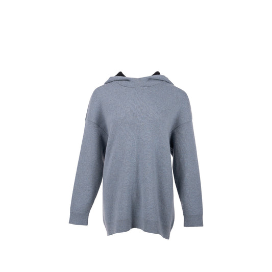 Size 36 J'adior 8' Hooded Sweater with Rear Signature Cashmere Blue Grey/Black