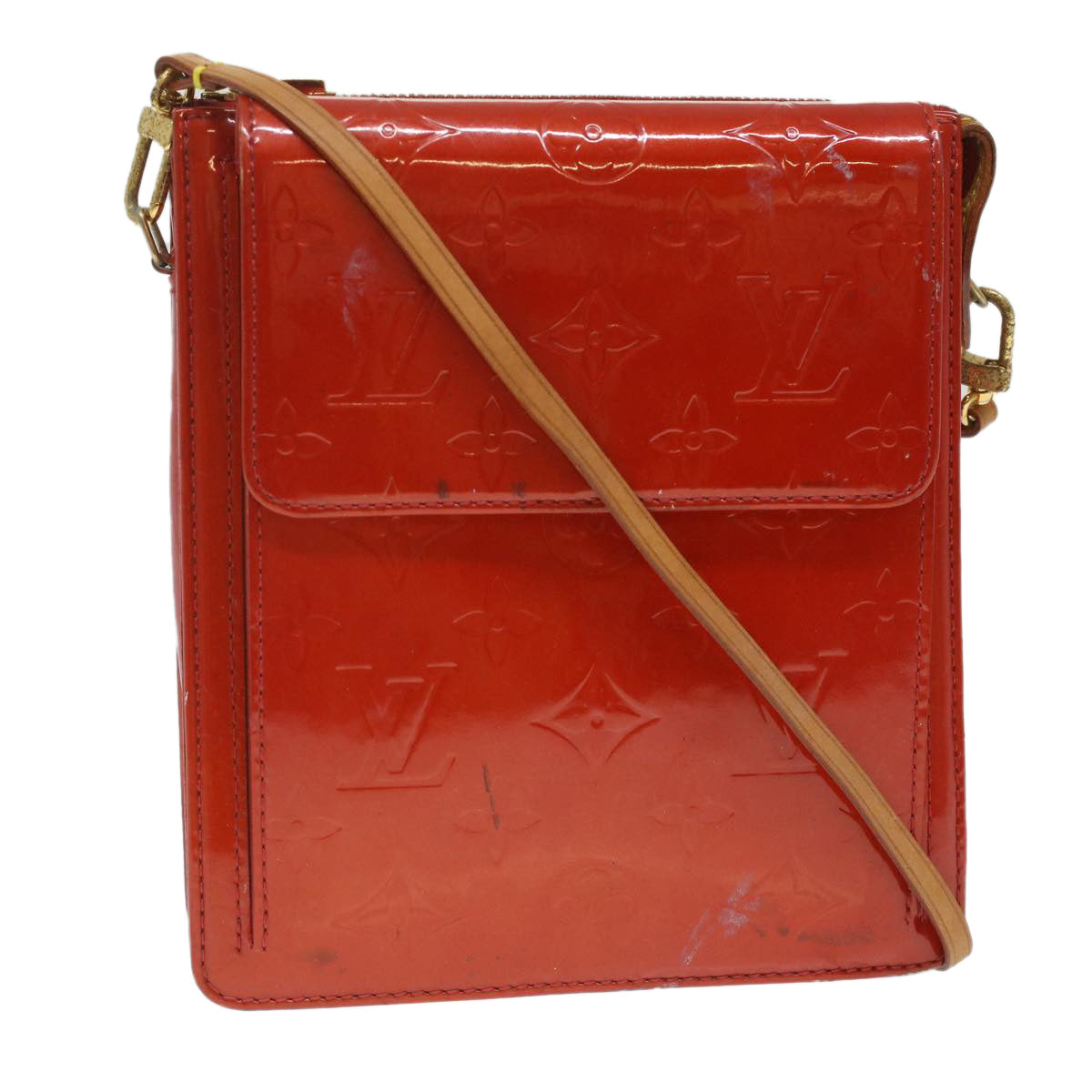LOUIS VUITTON Monogram Vernis Motto Accessory Pouch Red LV Auth Clutch
