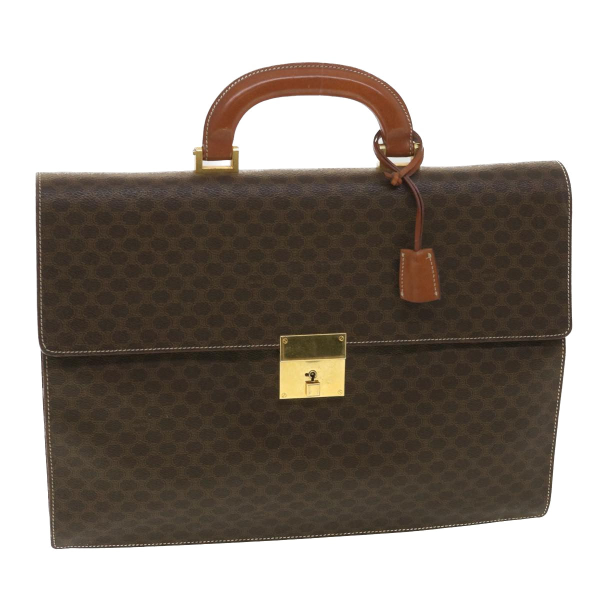 Luxury CELINE Macadam Canvas Hand Bag PVC Leather Brown  37308