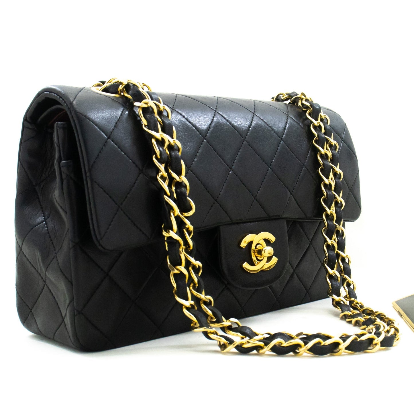 CHANEL Classic Double Flap 9" Chain Shoulder Bag Black Lambskin