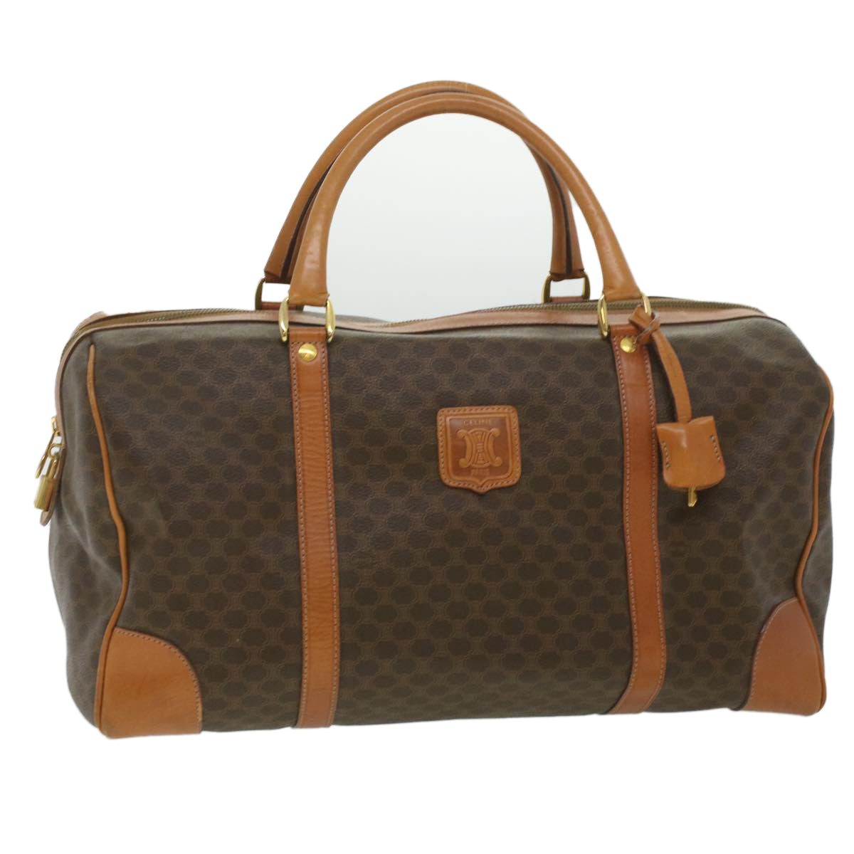 Luxury CELINE Macadam Canvas Boston Bag PVC Leather Brown  37395