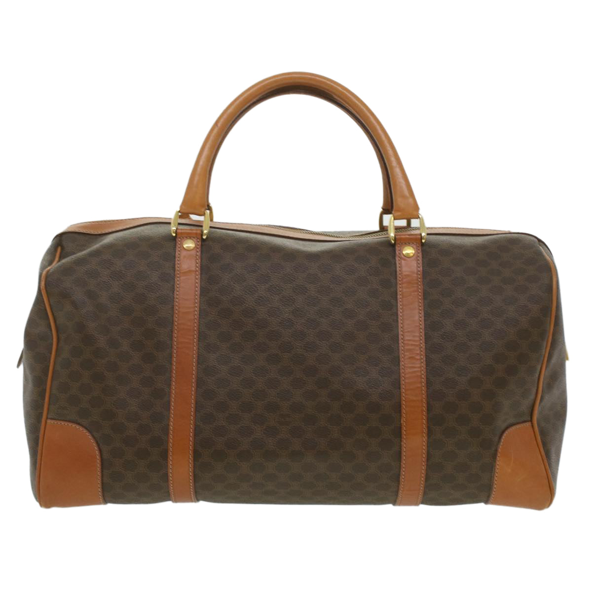 Luxury CELINE Macadam Canvas Boston Bag PVC Leather Brown  37395