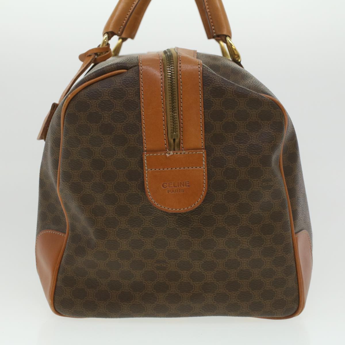 Luxury CELINE Macadam Canvas Boston Bag PVC Leather Brown  37395