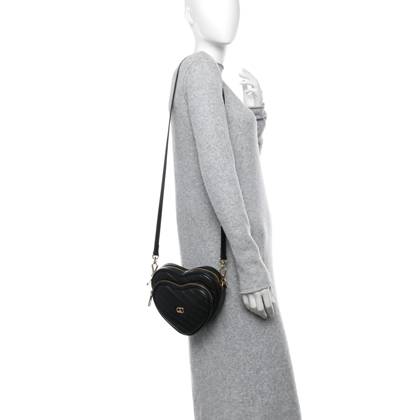 Gucci Calfskin Matelasse Diagonal Mini InterLocking G Heart Shoulder Bag Black