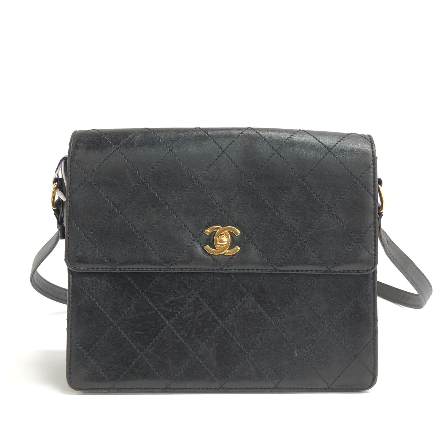 Chanel Vintage Kelly Flap Bag Black Leather Adjustable Strap 24k Gold Hardware