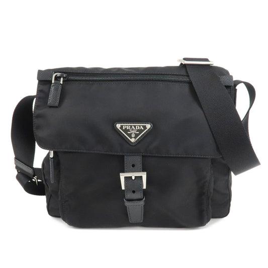 PRADA Logo Nylon Leather Shoulder Bag NERO Black 1BD994