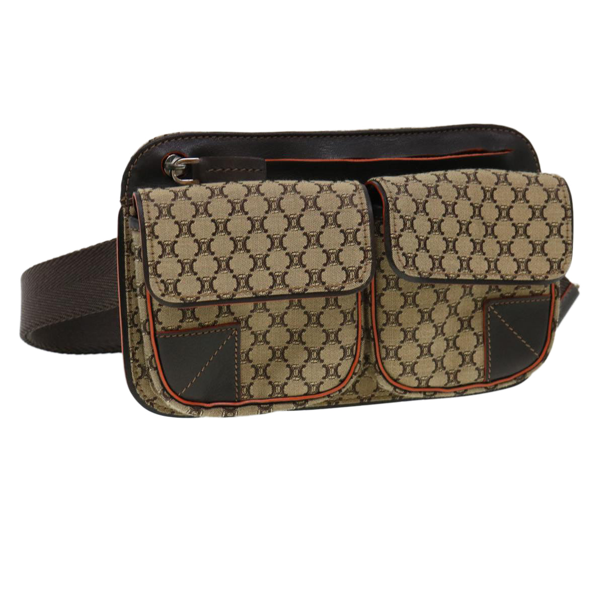 Luxury CELINE Macadam Canvas Waist Bag Beige Orange  38443
