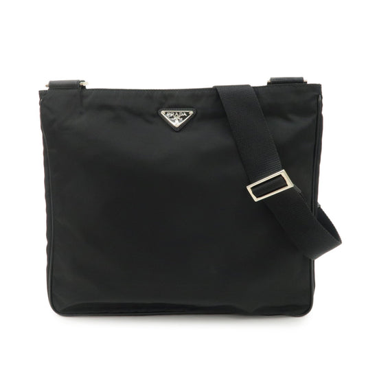 PRADA Triangle Logo Nylon Saffiano Leather Shoulder Bag Black