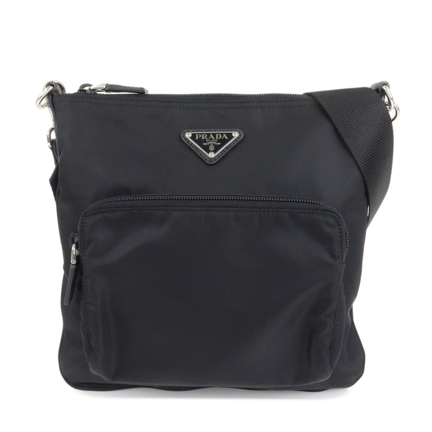 PRADA Triangle Logo Nylon Leather Shoulder Bag Crossbody Bag Black 1BH716