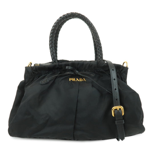 PRADA Nylon Leather Ribbon 2Way Hand Bag Shoulder Bag Black BN1631